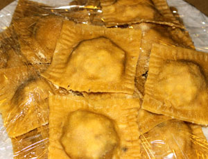 Pear, prosciutto and pecorino ravioli in browned butter. Our favorite meal of the year! 