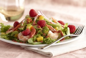 Caribbean shrimp rasberry avocado salad
