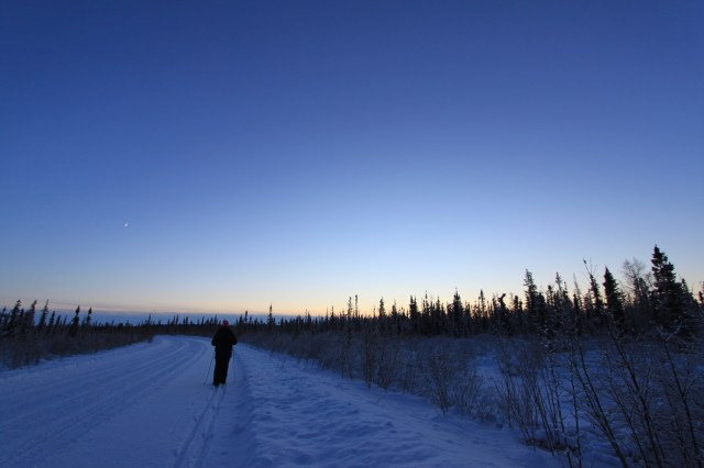 Sunset cross-country skiing. Pretty, isn't it?  