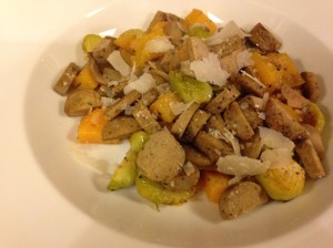 Not so pretty on the eyes: Squash and tofu sausage 
