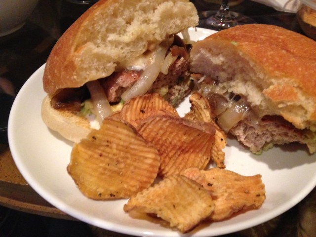 Turkey burgers, sweet potato chips and kale salad. YUM