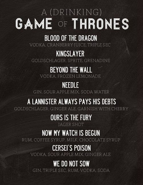 Drinks perfect for your Game of Thrones viewing party