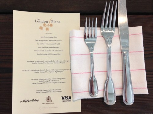 The menu at the London Plane