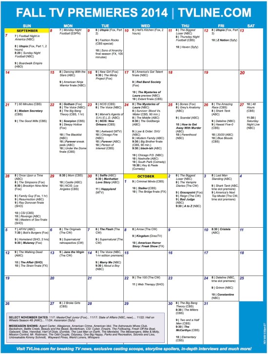 Fall TV premiere dates from TVLINE.COM