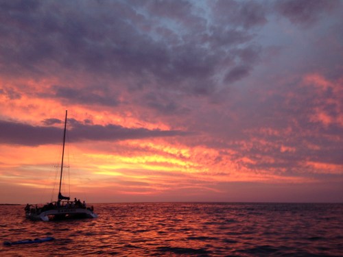 Sunset from our manta ray snorkel tour boat, outside of Kona