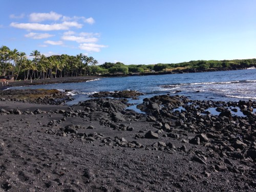 Black sand beach on the sound end of the Big Island