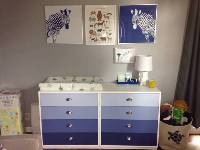 Here's the ombre dresser and changing table area. 