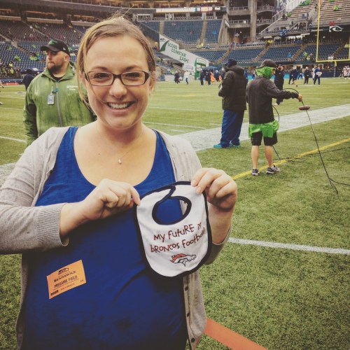 Baby Michael's first Bronco game: in utero, just like his Dad! 