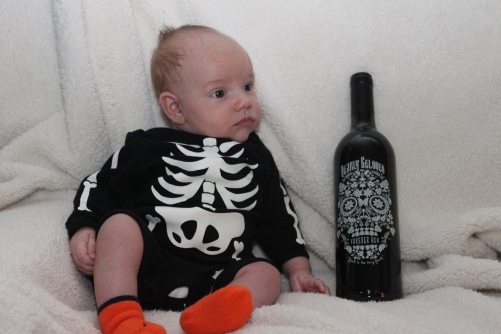 Skeleton baby & skeleton head wine! 