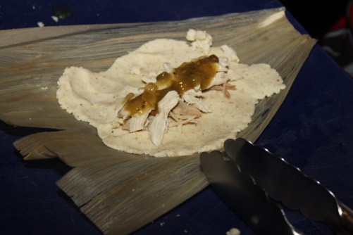 Filling the tamales