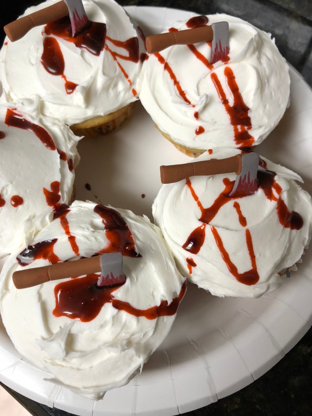Bloody ax cupcakes