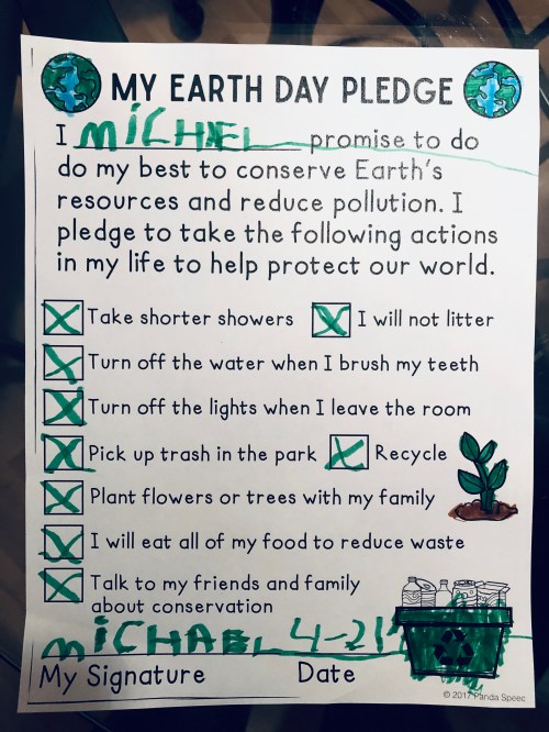 Earth Day pledge